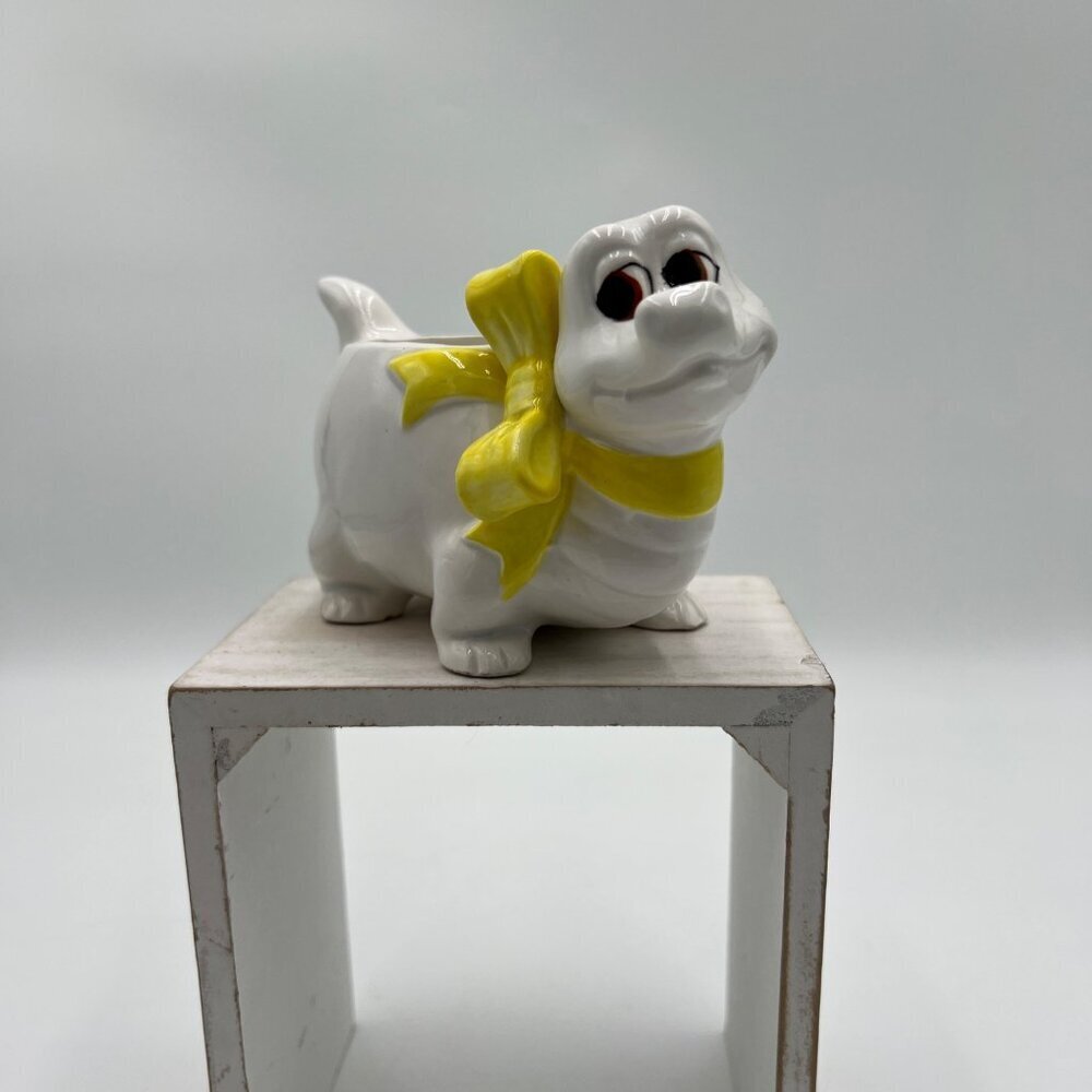 Vintage MCM Dinosaur Dino with yellow bow  Planter Pottery